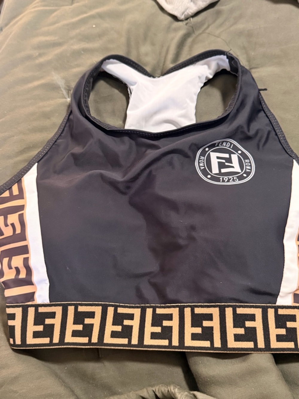 Fendi Black & Beige Logo Racerback Sports Bra